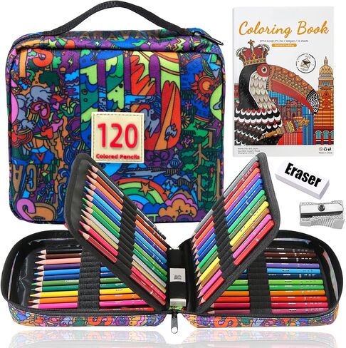 مجموعة أقلام رصاص ملونة 180 من YYWANGART، قلم رصاص ملون لكتب التلوين للبالغين، حقيبة سفر بسحاب، قلم رصاص أساسي ناعم لرسم وتظليل الرسم in Kuwait