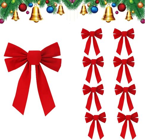 12 حزمة من أقواس عيد الميلاد المخملية الحمراء الكبيرة لشجرة عيد الميلاد مقاس 9 × 11 بوصة من أقواس عيد الميلاد للباب الأمامي وإكليل عيد الميلاد والهدايا الكبيرة والحفلات in Kuwait