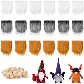 FFchuanhe 18-Pack Gnomes Beards for Crafting, Faux Fur Fabric Precut Gnomes Beards Wooden Balls Set, Suitable for Christmas Halloween Easter (Black and White, Gray, White)