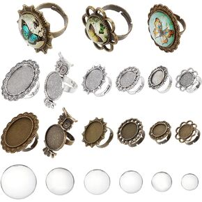 SUNNYCLUE Mixed Adjustable Ring Blanks Cabochon Rings Making Kit Finger Ring Settings Clear Glass Cabochons Oval Round for Ring Making Adult Crafting in Kuwait