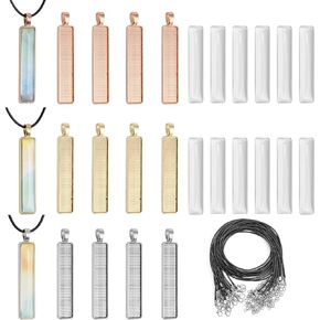 Coolrunner 45Pcs Round Pendant Trays Set Including 15Pcs 25mm Blank Bezel Pendant Trays with 15Pcs Glass Cabochons and 15 Pcs Black Waxed Necklace Cord for Photo Jewelry Making DIY Crafts Keychain