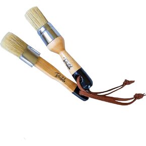 Bristello Chalk & Wax Paint Brush Set. 1x Flat Furniture Paint Brush and 1x Round Chalk Brushes for Furniture. 1" Small Paint Brush Duo – Stencil Brush, Milk Paint and Wax Paintbrush in Kuwait
