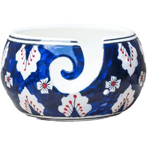ETROVES وعاء غزل السيراميك للحياكة والكروشيه وعاء تخزين/حامل بتصميم دوامة (أزرق أبيض) in Kuwait