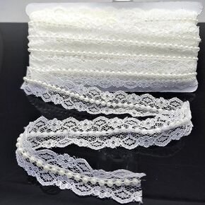 FQTANJU 10 Yards Braided Beaded Pearls Trimming Lace Ribbon Trim Applique Pearl Fringe for Bridal Wedding Party Decoration, Home Deco, Costume, Craft Sewing Supplies (Beige) in Saudi Arabia