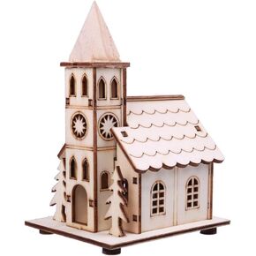 Zerodeko Christmas Wooden Village House, LED Light Up Wood Church Unfinished Mini House Decoration DIY Craft Supplies Party Favors Xmas Ornaments for Table, Centerpiece, Christmas Tree in Kuwait