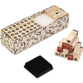 Toptime Letter Stamps, 40PCS Alphabet Stamps with Emoji, Symbol, Heart and Weather, Circle Lowercase Rubber Wooden Stamps with Ink Pad, Small Stamp Set for Scrapbooking, Crad Making, Journaling in Kuwait
