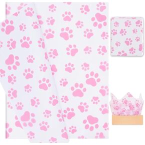 Whaline 100Pcs Pet Paw Print Tissue Paper Blue White Gift Wrapping Paper Dog Paw Packaging Paper DIY Art Craft Paper for Farmhouse Home Birthday Pet Treat Party Gift Decor, 14 x 20 Inch