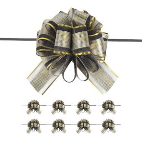 10 PCS Large Pull Bow Gift Wrapping Bows, Pull Bow with Ribbon for Wedding Gift Baskets, Party Gift Wrap Bows, Presents Decorating Bows (Black)