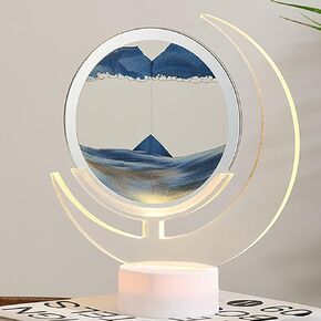rysnwsu Moon Moving Sand Art Picture Round Glass 3D Deep Sea Sandscape في عرض الحركة إطار رملي متدفق، ألعاب فنية كبيرة لسطح المكتب للأطفال، ديكورات سطح المكتب للمنزل والمكتب