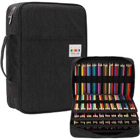 JAKAGO 304 Slots Colored Pencil Case Large Capacity Storage Bag for Artist Painter Multi-Functional Organizer for Colored Pencils/Gel Pens/Markers/Makeup Brushes(Black)