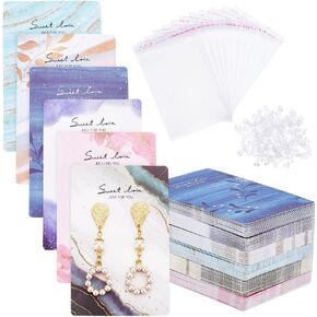 PH PandaHall 120 قطعة من بطاقات عرض المجوهرات 6 بطاقات حامل مجوهرات على شكل صندوق مجوهرات من الورق المقوى الأبيض مع 240 قطعة من صواميل الأقراط و120 قطعة من أكياس OPP لسوار القرط DIY وتغليف المجوهرات in Kuwait