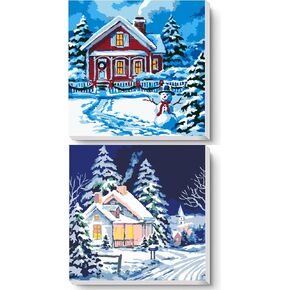 Neopalette 2 Framed DIY Paint by Number for Adults- Arts and Crafts, Paint by Numbers, Painting Kit, Crafts for Adults, Kids, Color by Number, Two 10x10 Stretched Canvas (Christmas Country House)
