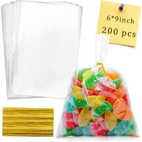 Labeol Cellophane Bags 200Pcs 6X9 Treat Bags with Ties Goodie Bags Clear Plastic Bags for Packaging Favor Gift Cookie Candy Bakery Halloween Christmas in Saudi Arabia
