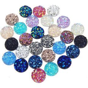 120 Pieces 12 Colors Round Flat Back Resin Cabochon Cameo Faux Druzy Cabochons for Jewelry Making (10mm) in Kuwait