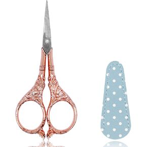 BIHRTC 4.5Inch Sharp Precision Craft Scissor Stainless Steel Sharp Pointed Tip Scissors Vintage Detail Shears with Leather Sheaths for Craft Sewing Thread Cutting Artwork Needlework Knitting