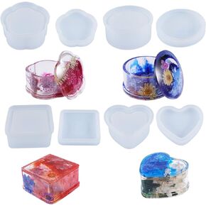 صندوق مجوهرات من لوكسوين 4 قطع/مجموعة قوالب الراتنج مع غطاء، علبة مجوهرات الراتنج مع قالب صندوق تخزين دائري / مربع / قلب/زهرة لصناعات الراتنج DIY ، تخزين الأقراط ، القلائد ، الخواتم ، الأساور in Kuwait