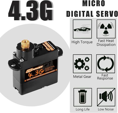 DSPOWER 2PCS 4.3G Mini Servo، RC Micro Digital Servo Motor خدمات التوجيه بدون قلب لطائرة هليكوبتر ثابتة الجناح طائرة بدون طيار 1/24 1/28 RC سيارة SCX24 لعبة روبوت القارب in Kuwait