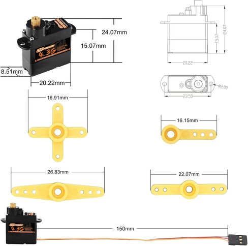 DSPOWER 2PCS 4.3G Mini Servo، RC Micro Digital Servo Motor خدمات التوجيه بدون قلب لطائرة هليكوبتر ثابتة الجناح طائرة بدون طيار 1/24 1/28 RC سيارة SCX24 لعبة روبوت القارب in Kuwait