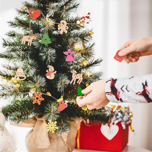 200 Pcs Unfinished Mini Wooden Ornaments Christmas Christmas Theme Natural Wood Slices DIY Mini Wood Cutouts Ornaments Art Craft Christmas Decoration in Kuwait