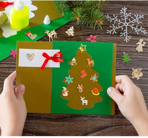 200 Pcs Unfinished Mini Wooden Ornaments Christmas Christmas Theme Natural Wood Slices DIY Mini Wood Cutouts Ornaments Art Craft Christmas Decoration in Kuwait