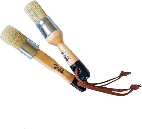 Bristello Chalk & Wax Paint Brush Set. 1x Flat Furniture Paint Brush and 1x Round Chalk Brushes for Furniture. 1" Small Paint Brush Duo – Stencil Brush, Milk Paint and Wax Paintbrush in Kuwait