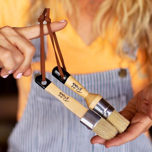 Bristello Chalk & Wax Paint Brush Set. 1x Flat Furniture Paint Brush and 1x Round Chalk Brushes for Furniture. 1" Small Paint Brush Duo – Stencil Brush, Milk Paint and Wax Paintbrush in Kuwait