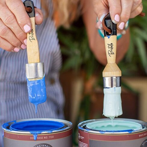 Bristello Chalk & Wax Paint Brush Set. 1x Flat Furniture Paint Brush and 1x Round Chalk Brushes for Furniture. 1" Small Paint Brush Duo – Stencil Brush, Milk Paint and Wax Paintbrush in Kuwait