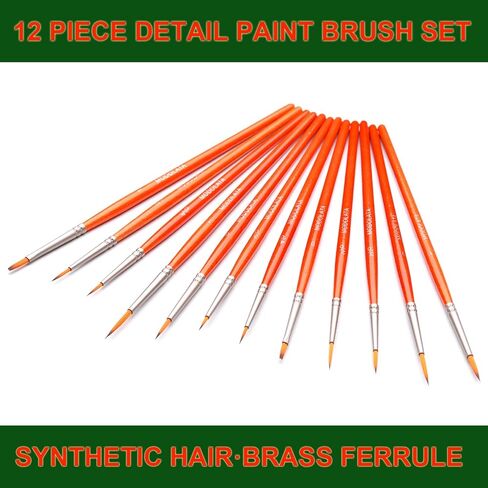 فرش دقيقة للتفاصيل المصغرة - 12 قطعة من فرش الطلاء النموذجية للاكريليك، الوان مائية - مجموعات الطائرات، السيراميك، نموذج بلاستيكي، وورهامر 40 كيلو in Kuwait