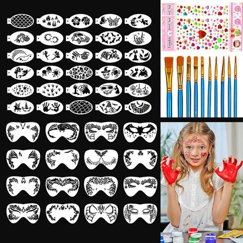 58PCS Face Paint Stencils, Face Painting Stencils Face Painting Stencils for Kids Face Paint Stencils Reusable Face Paint Stencils for Kids Stencils for Face Painting Face Stencils Face Paint Stencil in Kuwait