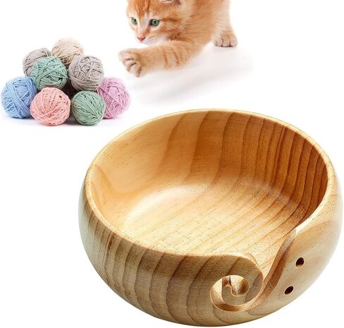 Handmade Wooden Yarn Bowl, 6.6 Inch Yarn Storage Bowl Rose Wood Weaving Yarn Holder Bowl with Thread Slot - for Knitting and Crocheting DIY Accessories Gift in Kuwait