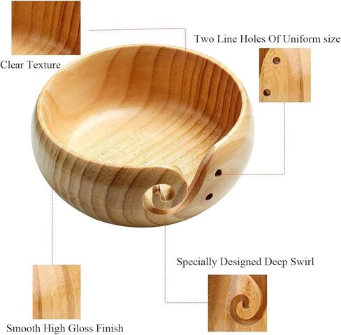Handmade Wooden Yarn Bowl, 6.6 Inch Yarn Storage Bowl Rose Wood Weaving Yarn Holder Bowl with Thread Slot - for Knitting and Crocheting DIY Accessories Gift in Kuwait