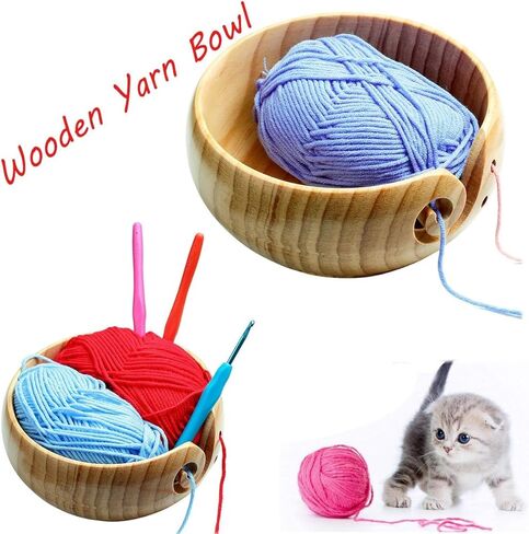 Handmade Wooden Yarn Bowl, 6.6 Inch Yarn Storage Bowl Rose Wood Weaving Yarn Holder Bowl with Thread Slot - for Knitting and Crocheting DIY Accessories Gift in Kuwait
