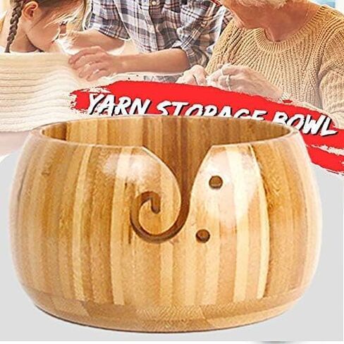 Handmade Wooden Yarn Bowl, 6.6 Inch Yarn Storage Bowl Rose Wood Weaving Yarn Holder Bowl with Thread Slot - for Knitting and Crocheting DIY Accessories Gift in Kuwait