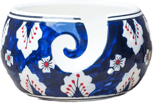 ETROVES وعاء غزل السيراميك للحياكة والكروشيه وعاء تخزين/حامل بتصميم دوامة (أزرق أبيض) in Kuwait