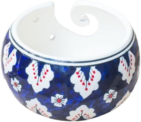 ETROVES وعاء غزل السيراميك للحياكة والكروشيه وعاء تخزين/حامل بتصميم دوامة (أزرق أبيض) in Kuwait