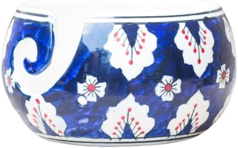 ETROVES وعاء غزل السيراميك للحياكة والكروشيه وعاء تخزين/حامل بتصميم دوامة (أزرق أبيض) in Kuwait