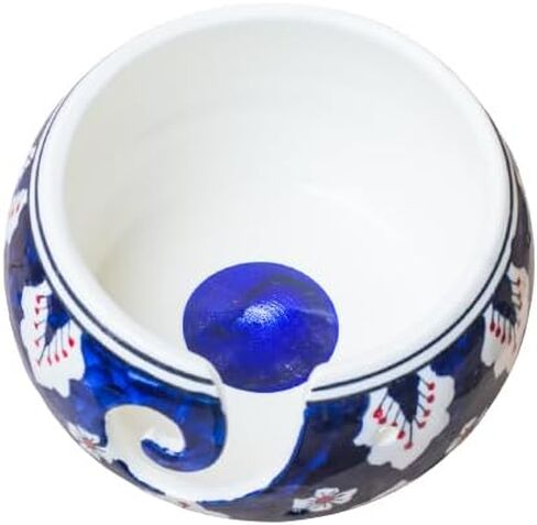 ETROVES وعاء غزل السيراميك للحياكة والكروشيه وعاء تخزين/حامل بتصميم دوامة (أزرق أبيض) in Kuwait