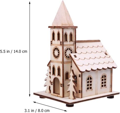 Zerodeko Christmas Wooden Village House, LED Light Up Wood Church Unfinished Mini House Decoration DIY Craft Supplies Party Favors Xmas Ornaments for Table, Centerpiece, Christmas Tree in Kuwait