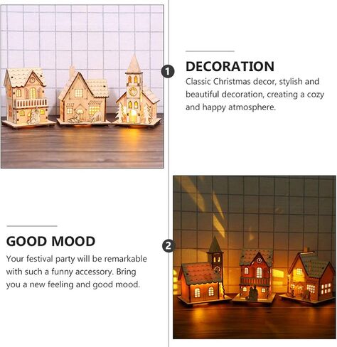 Zerodeko Christmas Wooden Village House, LED Light Up Wood Church Unfinished Mini House Decoration DIY Craft Supplies Party Favors Xmas Ornaments for Table, Centerpiece, Christmas Tree in Kuwait
