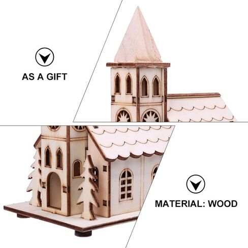 Zerodeko Christmas Wooden Village House, LED Light Up Wood Church Unfinished Mini House Decoration DIY Craft Supplies Party Favors Xmas Ornaments for Table, Centerpiece, Christmas Tree in Kuwait