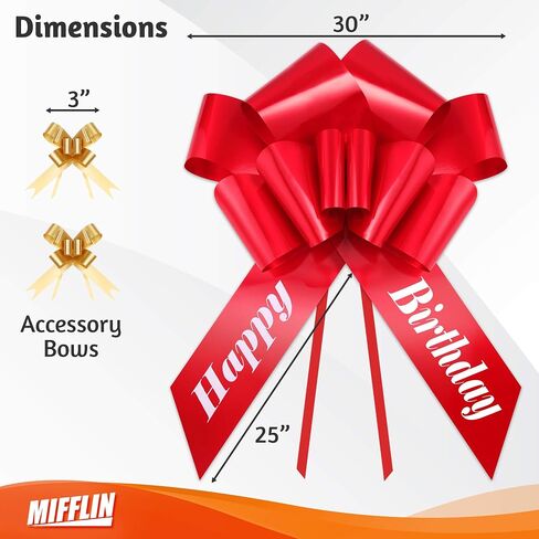 MIFFLIN-USA Happy Birthday Bow - Matte Red, 30 Inch - Butterfly Shape Giant Gift Bow for Birthday, Christmas - Huge Car Décor in Kuwait