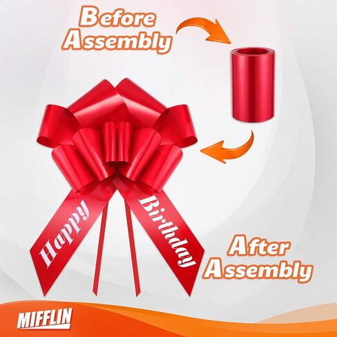 MIFFLIN-USA Happy Birthday Bow - Matte Red, 30 Inch - Butterfly Shape Giant Gift Bow for Birthday, Christmas - Huge Car Décor in Kuwait