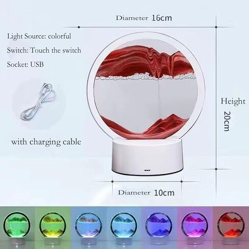Neioaas Moving Sand Art Table Lamp-3D Deep Sea Sandscape Quicksand Lamp,7 Color Changing Sand Motion Desk Lamp,360° Rotating 3D Hourglass Lights,Desktop Art Toys for Life Home Decor(Red,Exclud 3AA) in Kuwait