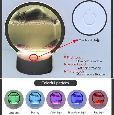 Neioaas Moving Sand Art Table Lamp-3D Deep Sea Sandscape Quicksand Lamp,7 Color Changing Sand Motion Desk Lamp,360° Rotating 3D Hourglass Lights,Desktop Art Toys for Life Home Decor(Red,Exclud 3AA) in Kuwait