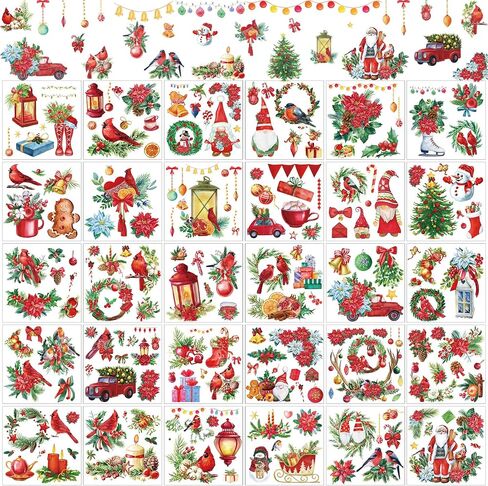 30 Sheets Christmas Rub on Transfers for Crafts and Furniture Xmas Santa Snowman Cardinals Transfer Stickers Winter Floral Bird Rub on Decal for Home Office Paper Wood DIY Crafts,5.9 x 5.9 Inch in Saudi Arabia