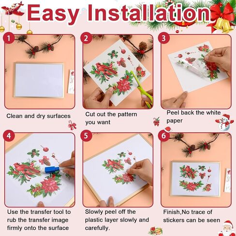 30 Sheets Christmas Rub on Transfers for Crafts and Furniture Xmas Santa Snowman Cardinals Transfer Stickers Winter Floral Bird Rub on Decal for Home Office Paper Wood DIY Crafts,5.9 x 5.9 Inch in Saudi Arabia