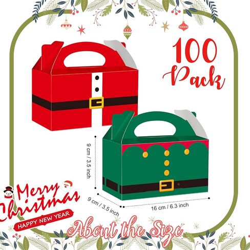 Cholemy 100 Pieces Christmas Gift Boxes 3D Xmas Paper Cardboard Treat Box Santa Claus Elf Cookie Goodie Candy Boxes for Holiday Christmas Party Favor Supplies in Saudi Arabia