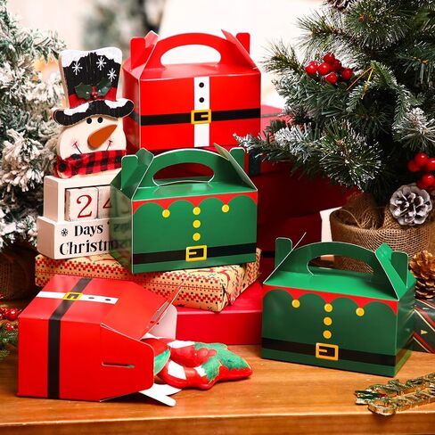 Cholemy 100 Pieces Christmas Gift Boxes 3D Xmas Paper Cardboard Treat Box Santa Claus Elf Cookie Goodie Candy Boxes for Holiday Christmas Party Favor Supplies in Saudi Arabia