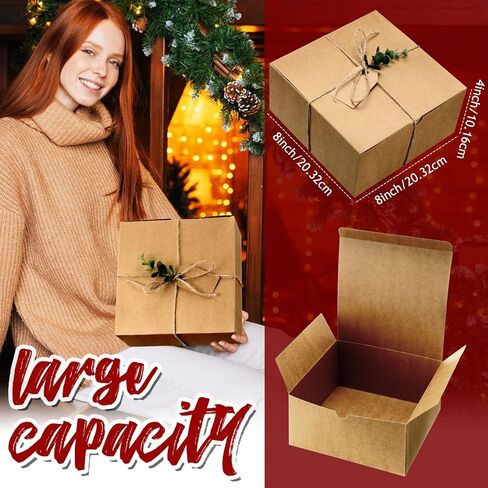 Crtiin 8 pack Gift Box Set 8 Bridesmaid Proposal Box 8 Wedding Gift Kraft Paper Tag 8 Eucalyptus 120g Leaves Paper Shred Filler 1 Rope for Valentine Birthday(8 x 8 x 4 Inch,Green, Ivory) in Kuwait