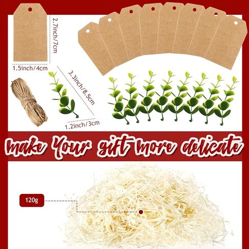 Crtiin 8 pack Gift Box Set 8 Bridesmaid Proposal Box 8 Wedding Gift Kraft Paper Tag 8 Eucalyptus 120g Leaves Paper Shred Filler 1 Rope for Valentine Birthday(8 x 8 x 4 Inch,Green, Ivory) in Kuwait